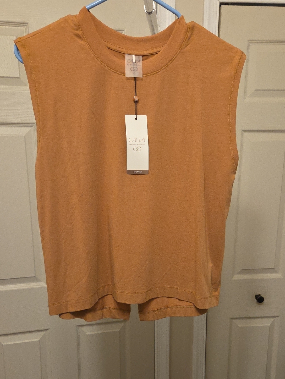 CALIA by Carrie Underwood Sleeveless Muscle Tee - Rust Orange , Split Back , S